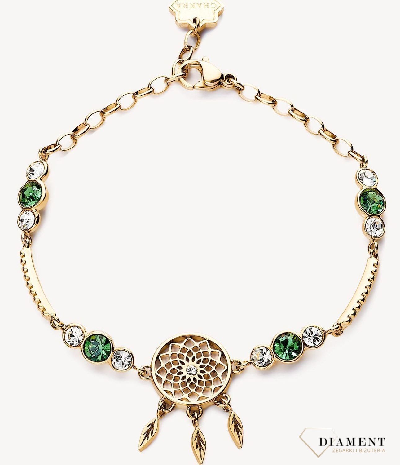 Bransoletka damska stalowa BROSWAY ''Chakra Mistyczna'' BHKB111 💎 Bransoletka wykonana ze stali w kolorze złotym 💎 Stalowa pojedyncza  bransoletka z łapaczem snów, przezroczystymi kryształami i kolorem erynitu. 💎 (4).jpg