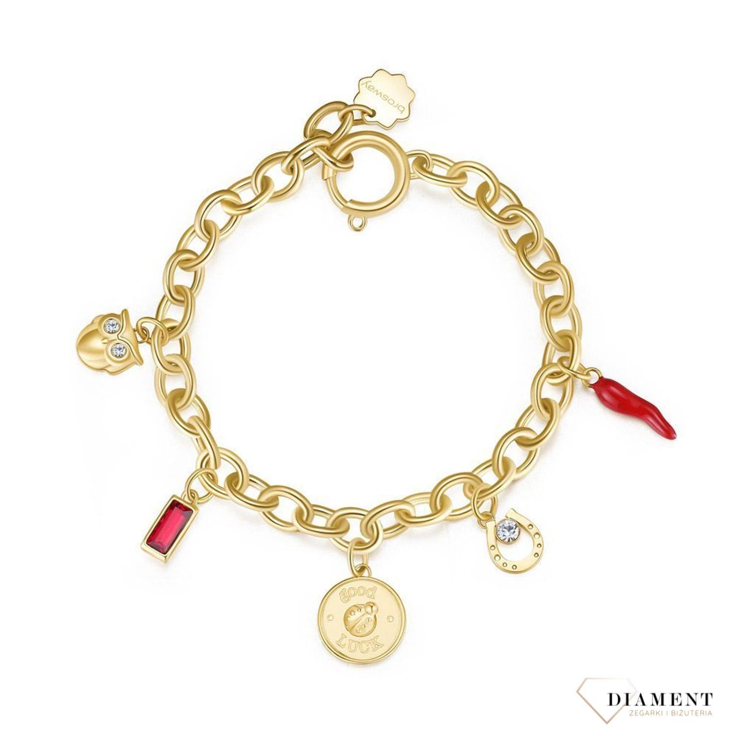 Stalowa, pozłacana bransoletka z ogniwek Brosway Chakra  Powodzenia  BHKB118.jpg