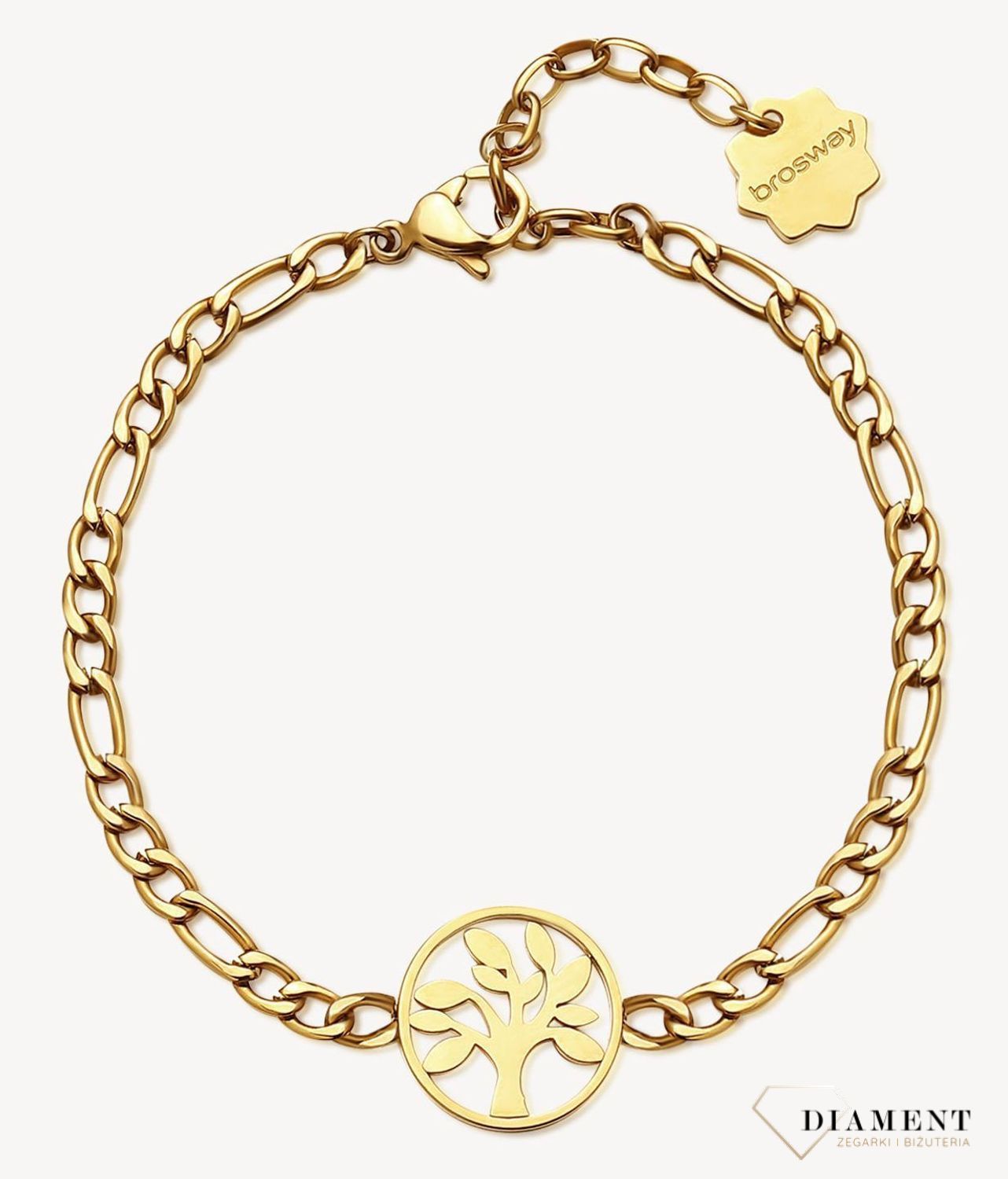 Bransoletka damska stalowa BROSWAY '' Chakra Drzewo Życia'' BHKB144 💎 Bransoletka wykonana ze stali w kolorze złotym 💎 Bransoletka z zawieszką w kształcie drzewa życia i kryształami. 💎 (2).jpg