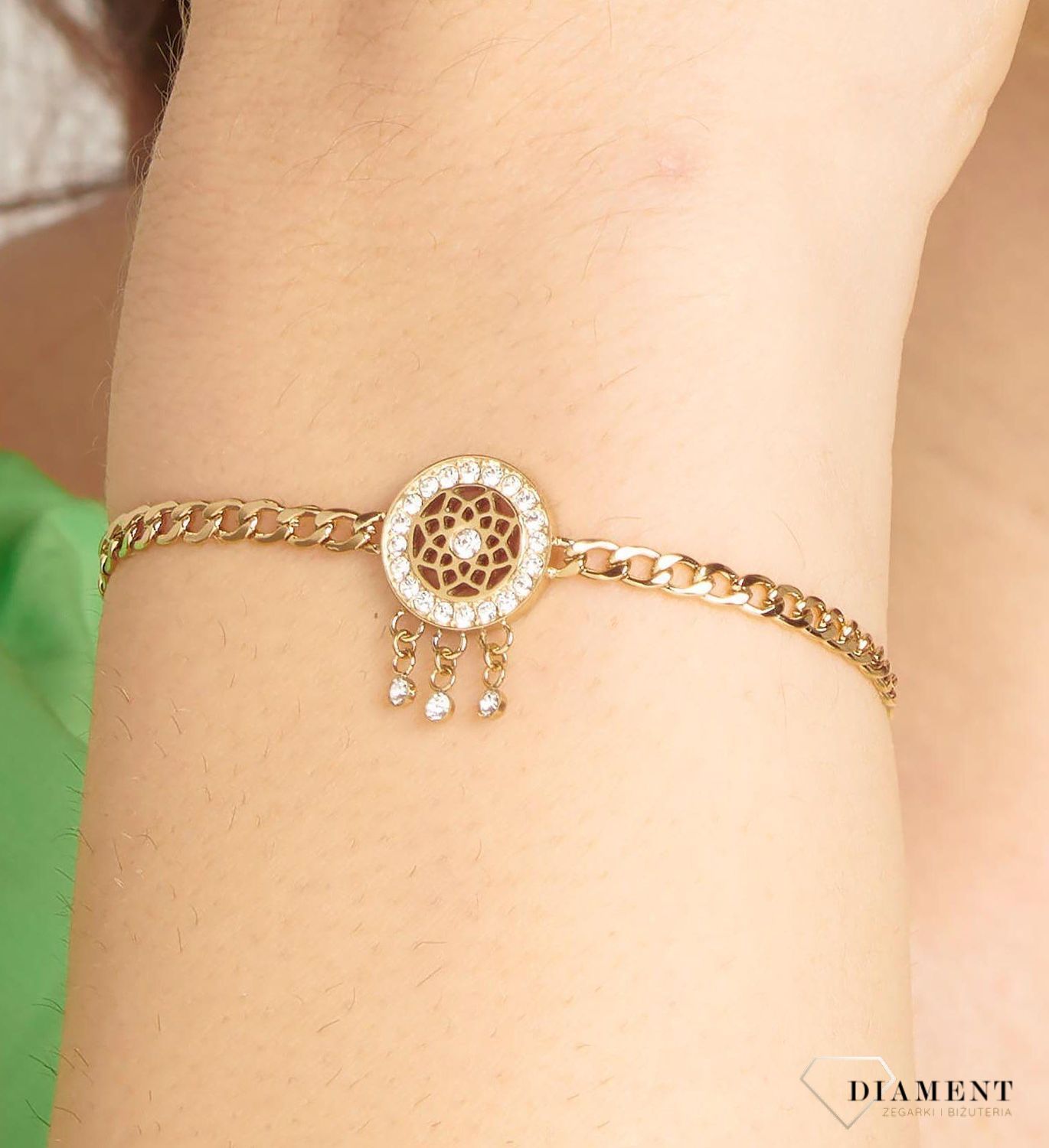 Bransoletka damska stalowa BROSWAY '' Chakra Łapacz Snów''  BHKB146 💎 Bransoletka wykonana ze stali w kolorze złotym 💎 Bransoletka z zawieszką w kształcie łapacza snów i kryształkami. 💎.jpg