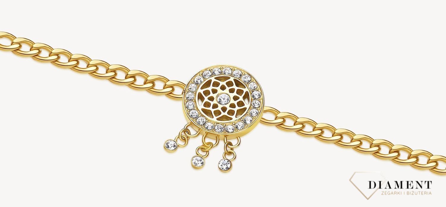 Bransoletka damska stalowa BROSWAY '' Chakra Łapacz Snów''  BHKB146 💎 Bransoletka wykonana ze stali w kolorze złotym 💎 Bransoletka z zawieszką w kształcie łapacza snów i kryształkami. 💎.jpg