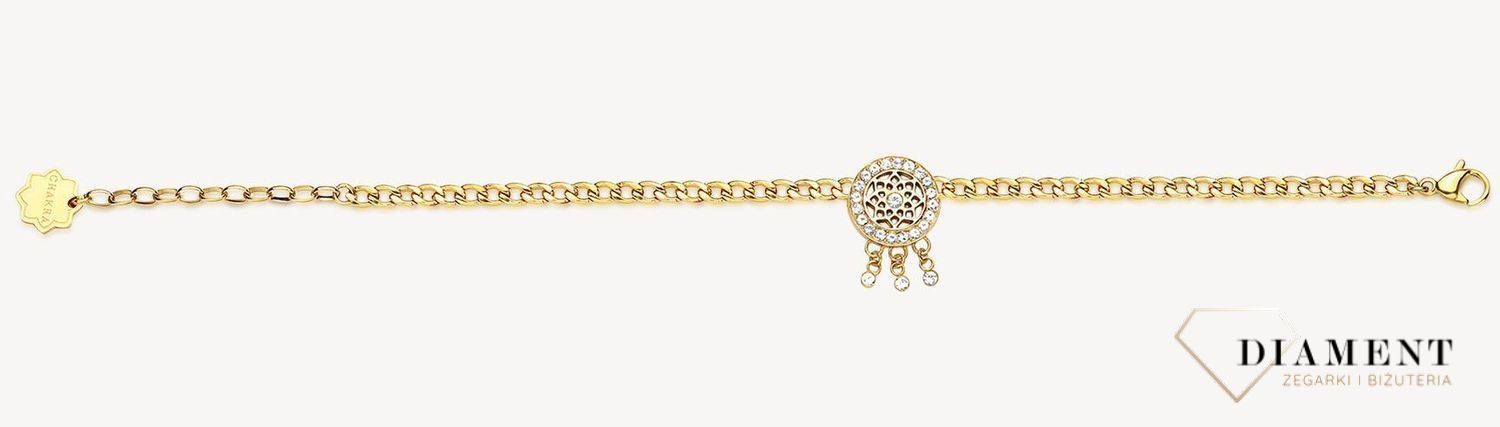 Bransoletka damska stalowa BROSWAY '' Chakra Łapacz Snów''  BHKB146 💎 Bransoletka wykonana ze stali w kolorze złotym 💎 Bransoletka z zawieszką w kształcie łapacza snów i kryształkami. 💎.jpg