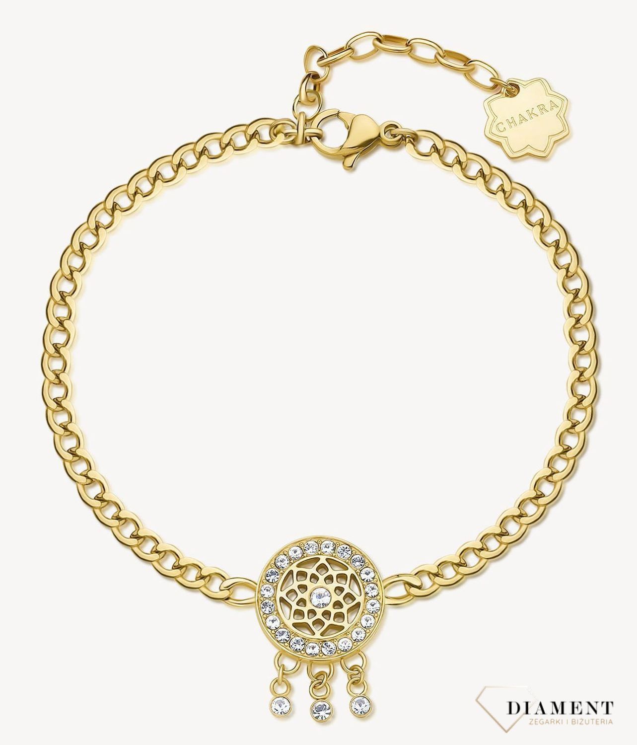 Bransoletka damska stalowa BROSWAY '' Chakra Łapacz Snów''  BHKB146 💎 Bransoletka wykonana ze stali w kolorze złotym 💎 Bransoletka z zawieszką w kształcie łapacza snów i kryształkami. 💎.jpg