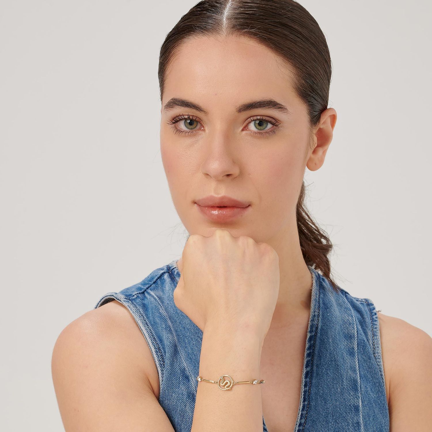 Bransoletka damska stalowa pozłacana Brosway Chakra Mystic z wężem i cyrkoniami BHKB229.jpg