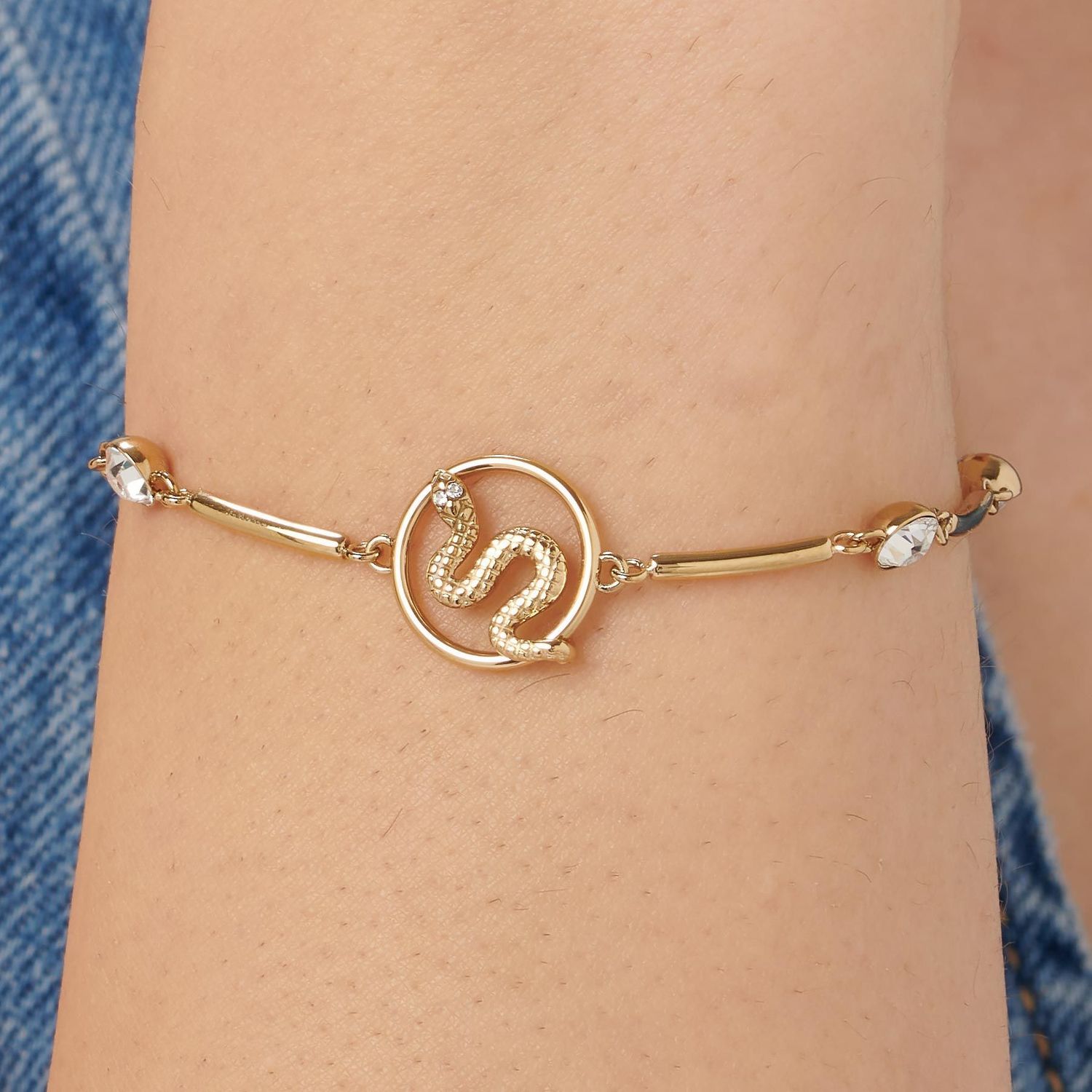 Bransoletka damska stalowa pozłacana Brosway Chakra Mystic z wężem i cyrkoniami BHKB229.jpg