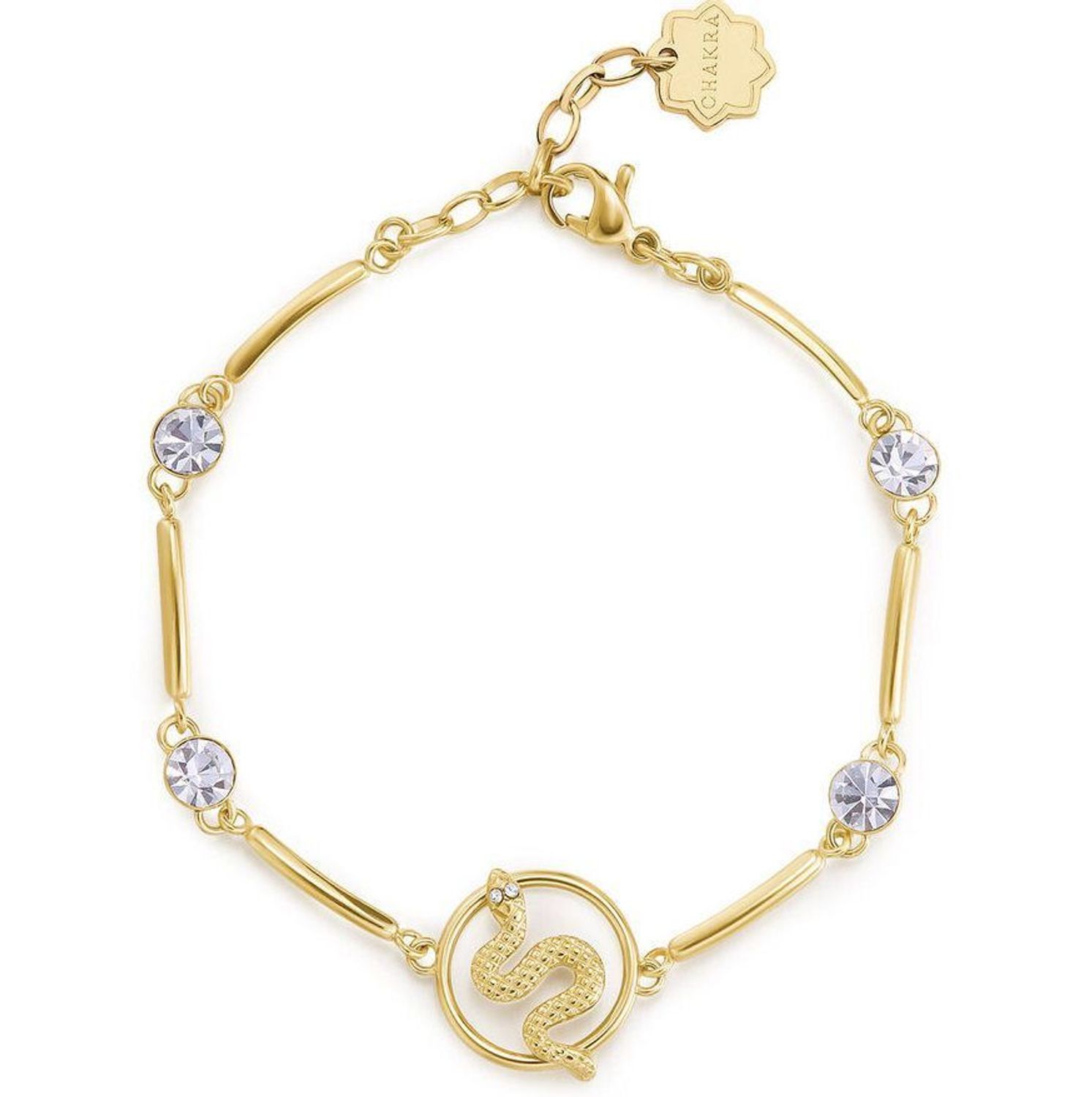 Bransoletka damska stalowa pozłacana Brosway Chakra Mystic z wężem i cyrkoniami BHKB229.jpg