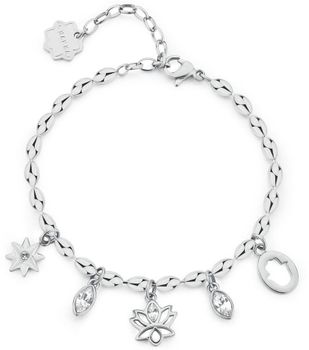 Bransoletka Brosway CHAKRA BHKB251 z kolekcji Chakra. Wykonana ze stali chirurgicznej 316L, ozdobiona białymi kamieniami i zawieszkami symbolizującymi szczęście i ochronę. Idealna na co dzień 1.jpg