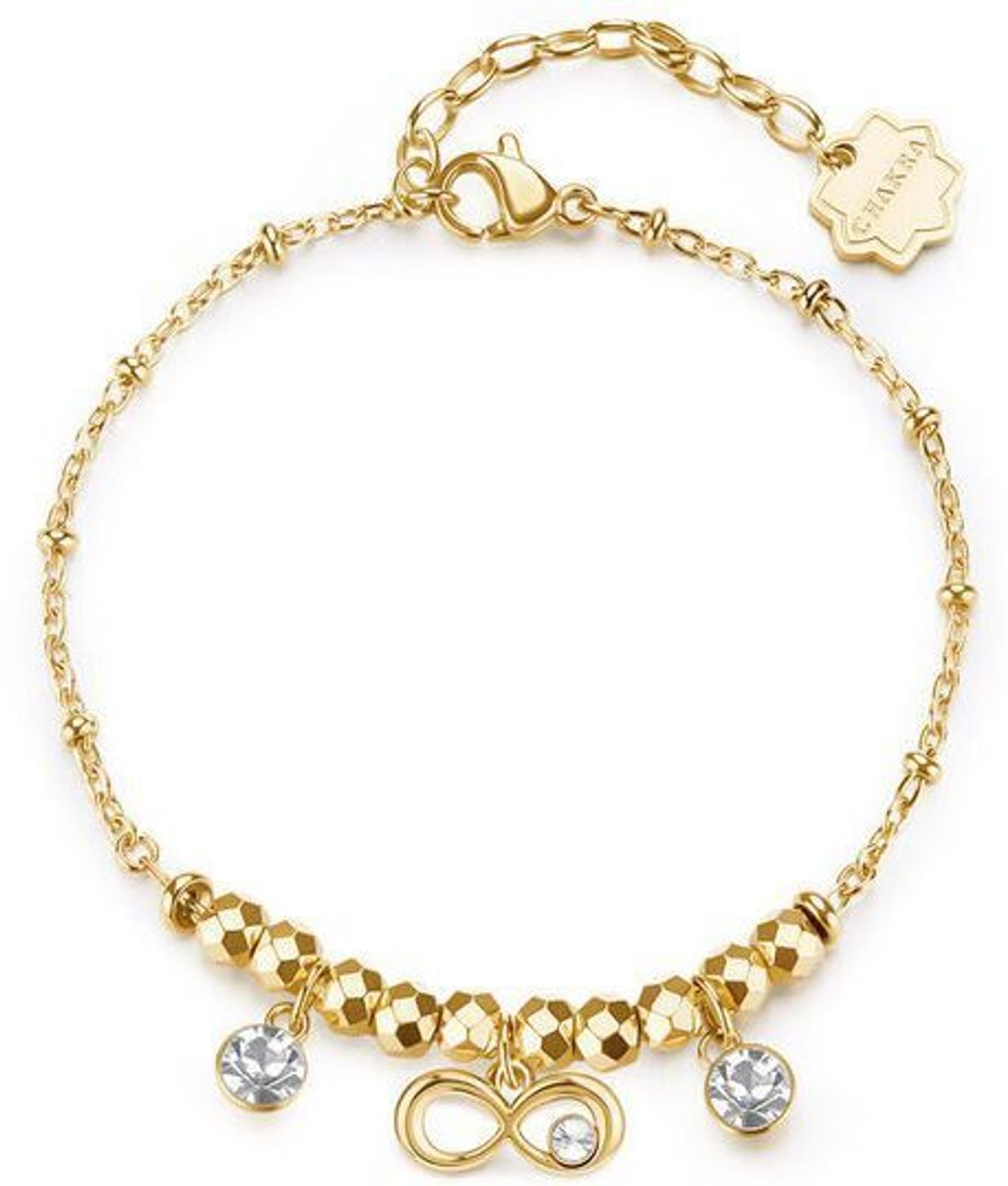 Bransoletka Brosway Chakra BHKB262 – stal 316L, złoty PVD, biały koralik, zawieszka nieskończoności. Stylowy dodatek z eleganckim przesłaniem.1.jpg