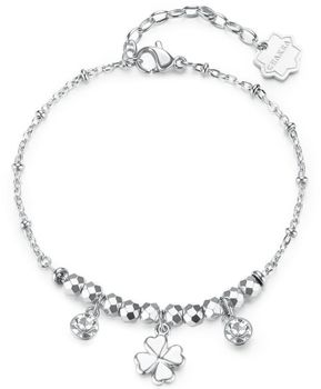 Bransoletka Brosway CHAKRA BHKB265 wykonana ze stali chirurgicznej 316L. Ozdobiona przezroczystymi kamieniami i zawieszką w kształcie czterolistnej koniczyny. Elegancki prezent dla kobiety.1.jpg