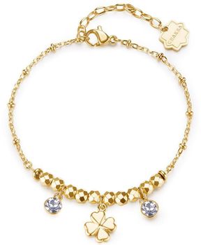 Złota bransoletka Brosway Chakra BHKB266 z koniczynką i przezroczystymi kamieniami. Symbol szczęścia i elegancji. Oryginalne pudełko, idealna na prezent.1.jpg