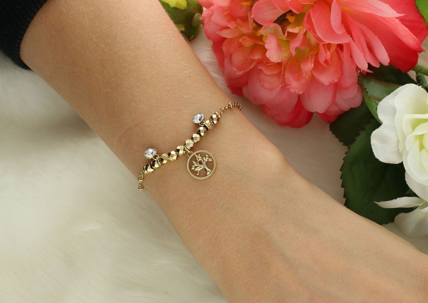 Bransoletka Brosway BHKB270 z kolekcji Chakra – stal chirurgiczna 316L, złoty PVD, drzewo życia i białe kryształy. Długość 19 cm. Idealna na prezent.1.jpg