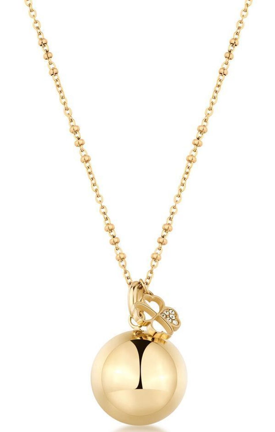 Naszyjnik Brosway Bola BHKN155 z dzwoneczkiem i koniczynką  Biżuteria ciążowa 100 cm złocona stal 316L (2).jpg