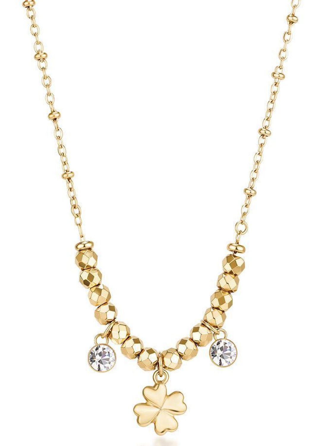 Złocony naszyjnik Brosway Chakra z czterolistną koniczyną i kryształami  Biżuteria stalowa 316L (1).jpg