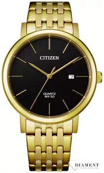 Zegarek męski Citizen BI5072-51E koloru złotego wyposażony jest w kwarcowy mechanizm, zasilany za pomocą baterii. Posiada bardzo wysoką dokładność mierzenia czasu +- 10 sekund w przeciągu 30 dni..webp