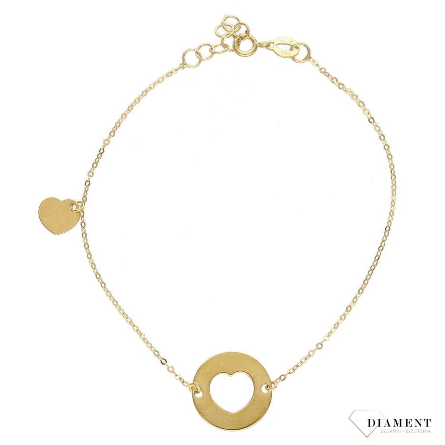Złota bransoletka celebrytka 585 'serce w kółku' (1).jpg