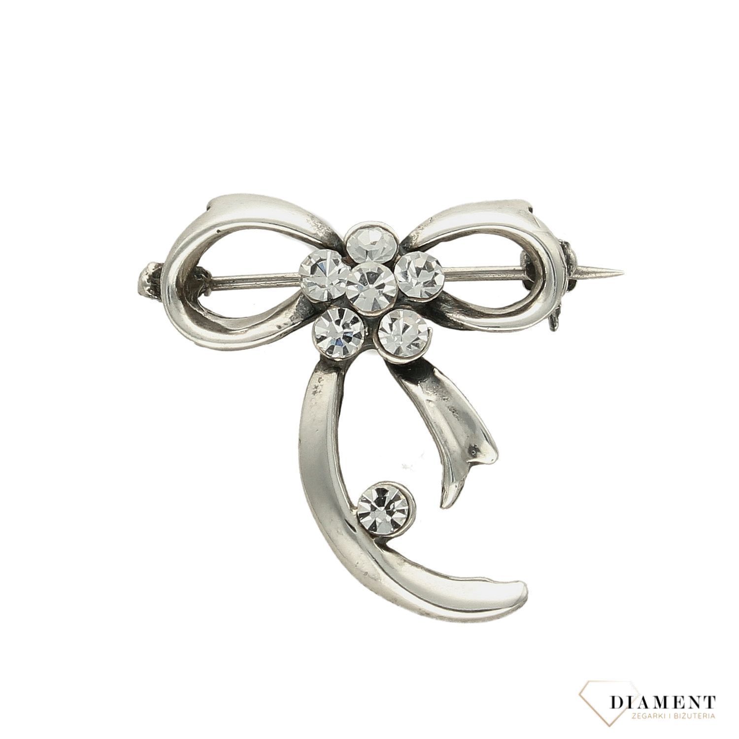 Srebrna broszka kokardka z cyrkoniami BKBR000000-332.jpg