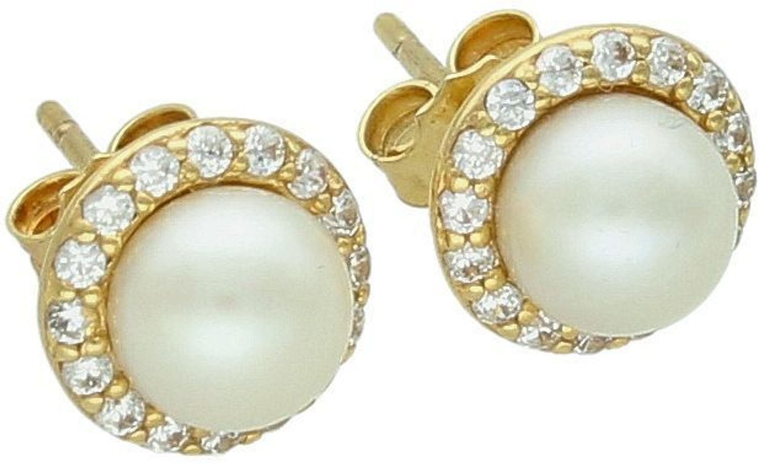 Złote kolczyki 585 z dużą perłą i białymi cyrkoniami, waga 2,30 g. Połączenie klasyki i nowoczesnego stylu – idealne na prezent i wyjątkowe okazje.1.jpg