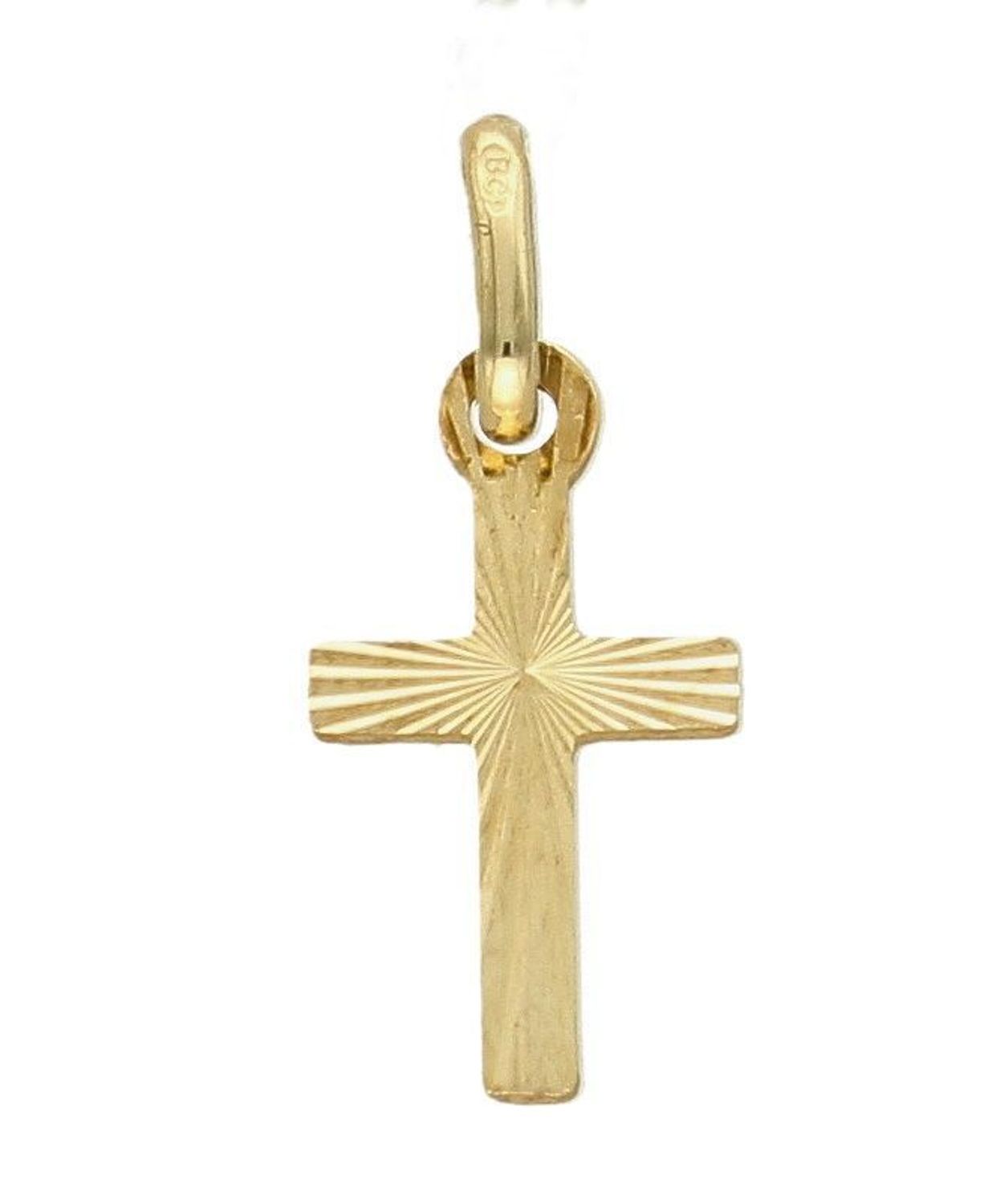 Złota zawieszka na łańcuszek krzyżyk diamentowany 1,5 cm BKKZ000000-398. Złoty wisiorek krzyżyk to biżuteria sakralna, która sprawdzi się jako prezent na takie okazje jak chrzest, bierzmowanie czy komunia..jpg