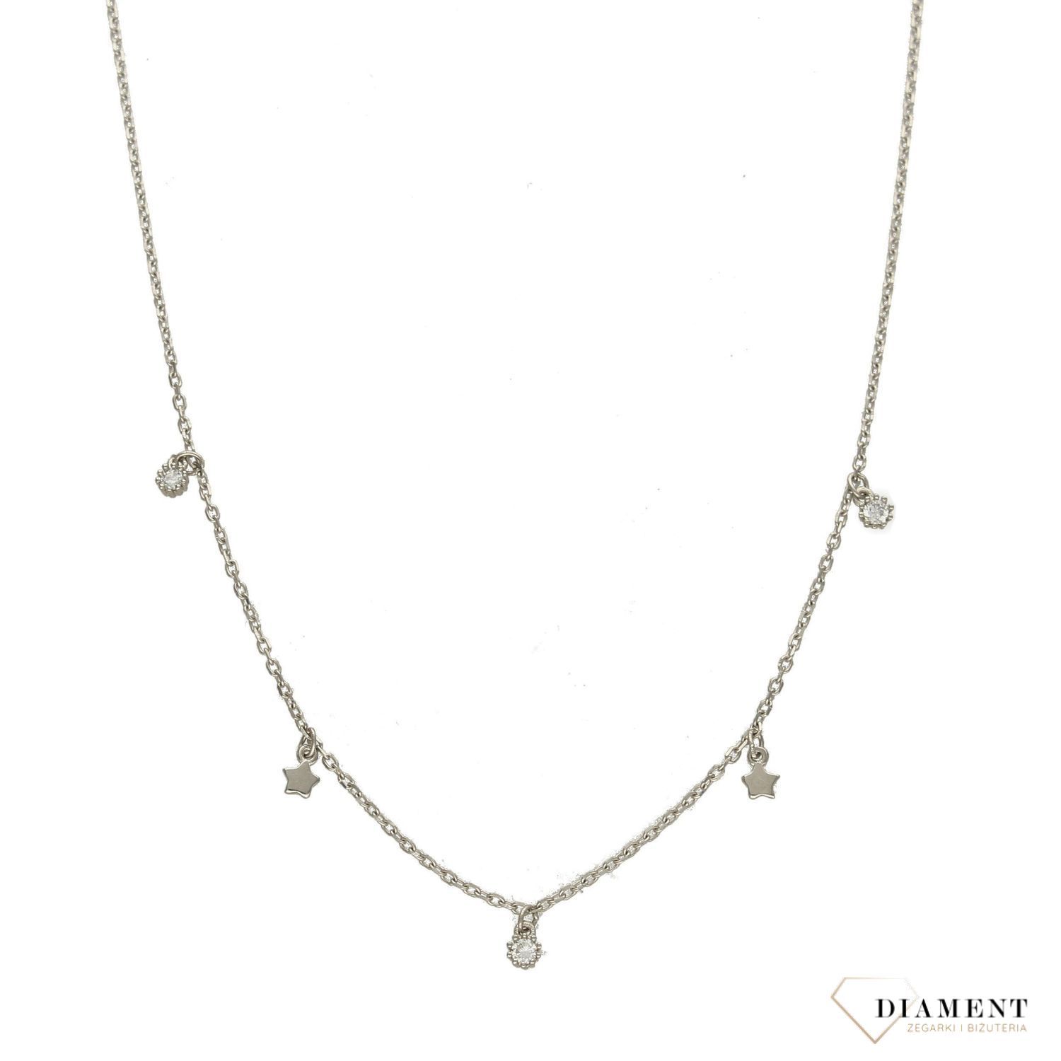 Naszyjnik damski celebrytka 'wiszące gwiazdki i cyrkonie' BKN000000-279 ✅ Srebrny naszyjnik z motywem gwiazdek oraz błyszczących cyrkonii.asadsdf ✅.jpg