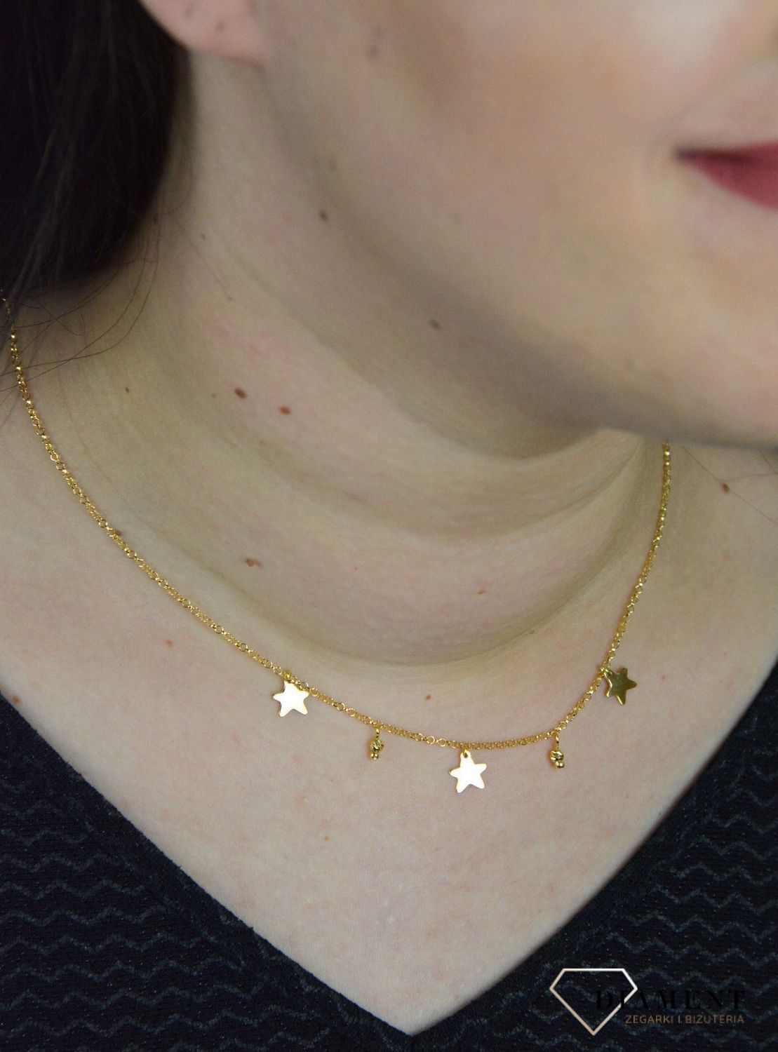 Srebrny naszyjnik celebrytka pozłacana gwiazdki BKN000000-291.jpg