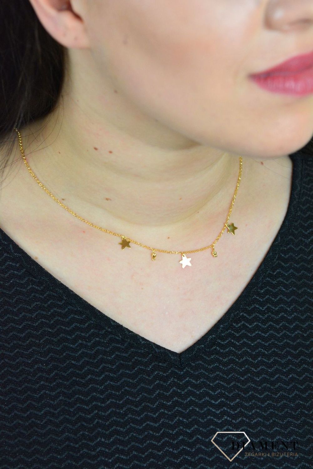 Srebrny naszyjnik celebrytka pozłacana gwiazdki BKN000000-291.jpg