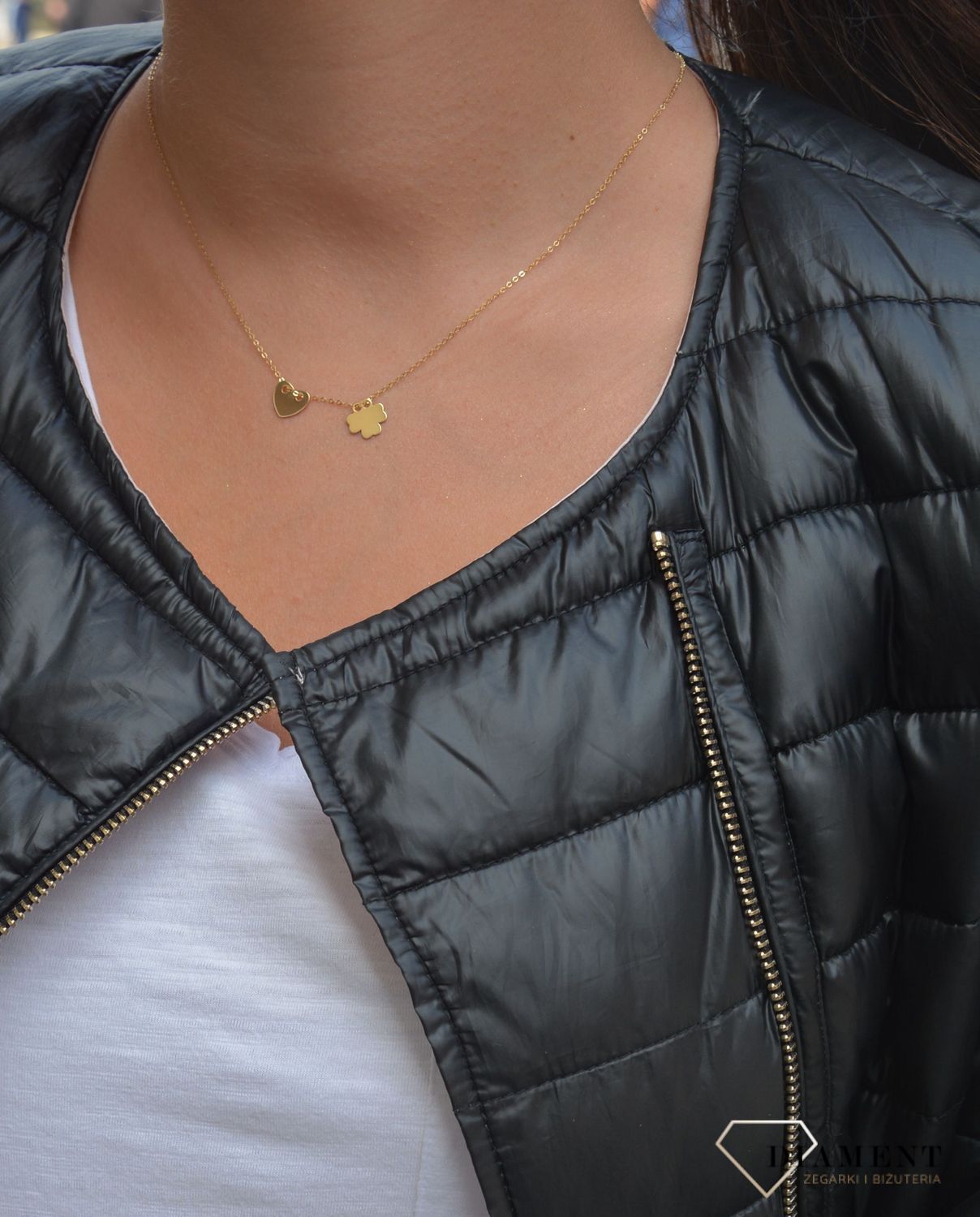 Złoty naszyjnik celebrytka 585 serce i koniczynka.jpg