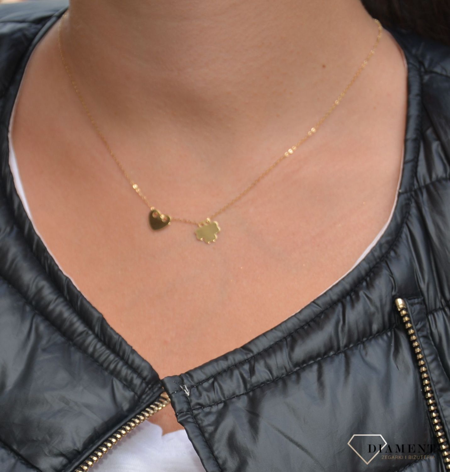 Złoty naszyjnik celebrytka 585 serce i koniczynka.jpg