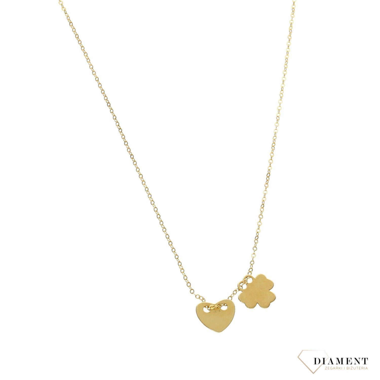Złoty naszyjnik celebrytka 585 serce i koniczynka.jpg