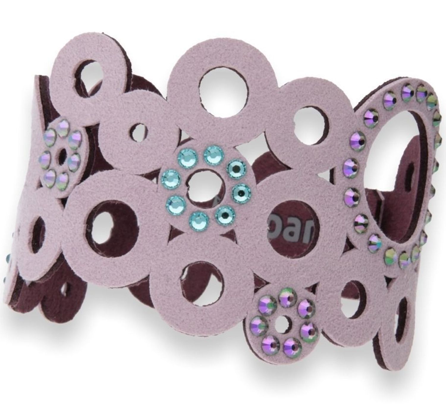 Bransoletka Swarovski Bubbles z różowej alcantary z kryształkami Paradise Shine Light Turquoise . Bransoletka różowa z alcantary. Bransoletka Swarowskiego z kryształkami. Bransoletka szeroka.jpg