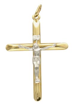 Złota zawieszka na łańcuszek krzyżyk z wizerunkiem Jezusa 5 cm BKZ000000-065. Złoty wisiorek krzyżyk z wizerunkiem Pana Jezusa to biżuteria sakralna, która sprawdzi się jako prezent na takie okazje jak chrzest, bierzmowanie cz.jpg