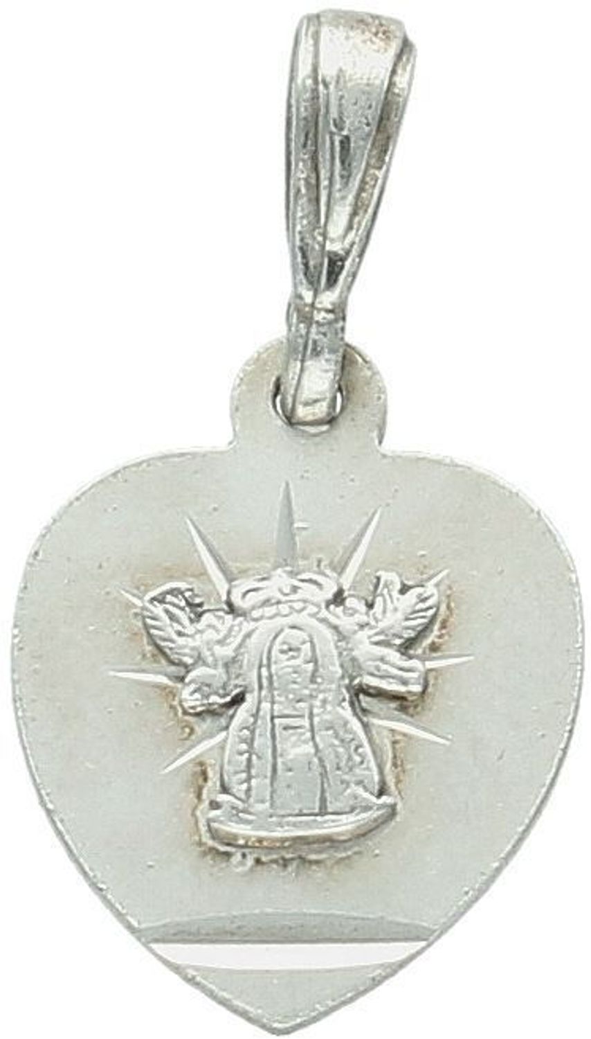 Elegancki srebrny medalik z wizerunkiem Matki Boskiej Licheńskiej w kształcie serca. Wykonany ze srebra próby 925, waga 1,5 g, idealny jako prezent duchowy. Sprawdź!1.jpg