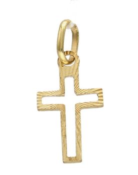 Złota zawieszka na łańcuszek krzyżyk 1,5 cm diamentowany BKZ000000-416. Złoty wisiorek krzyżyk to biżuteria sakralna, która sprawdzi się jako prezent na takie okazje jak chrzest, bierzmowanie czy komunia..jpg
