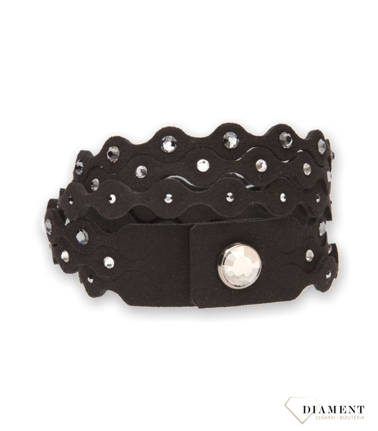 Modna bransoletka damska w czarnym kolorze z pięknymi kryształami Swarovskiego. Zapięcie na guzik. Piękny pomysł na prezent..jpg