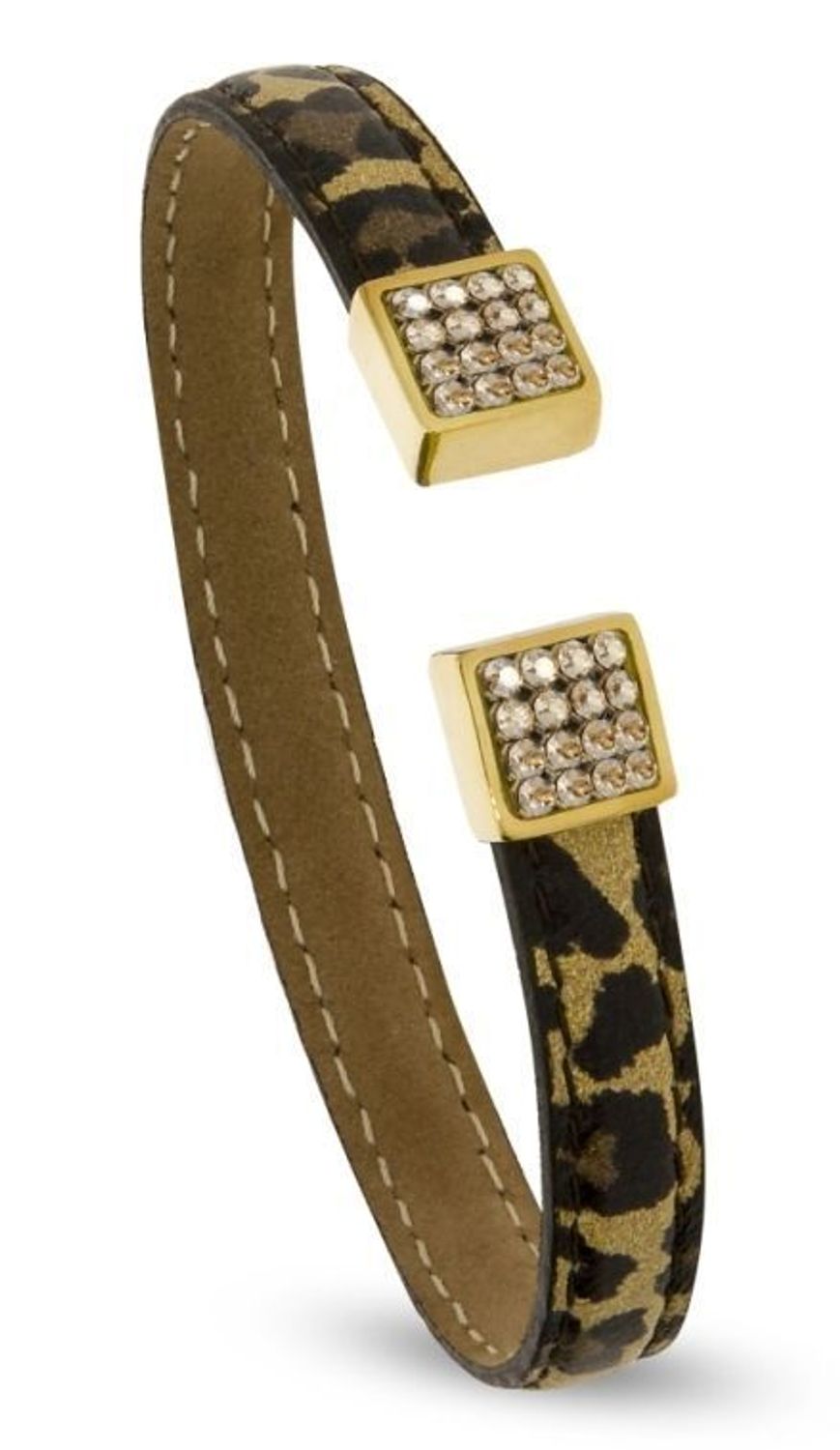 Bransoletka Spark Svarovski skórzana w panterkę i kryształkami Golden Shadow BLEFM4LEO.jpg