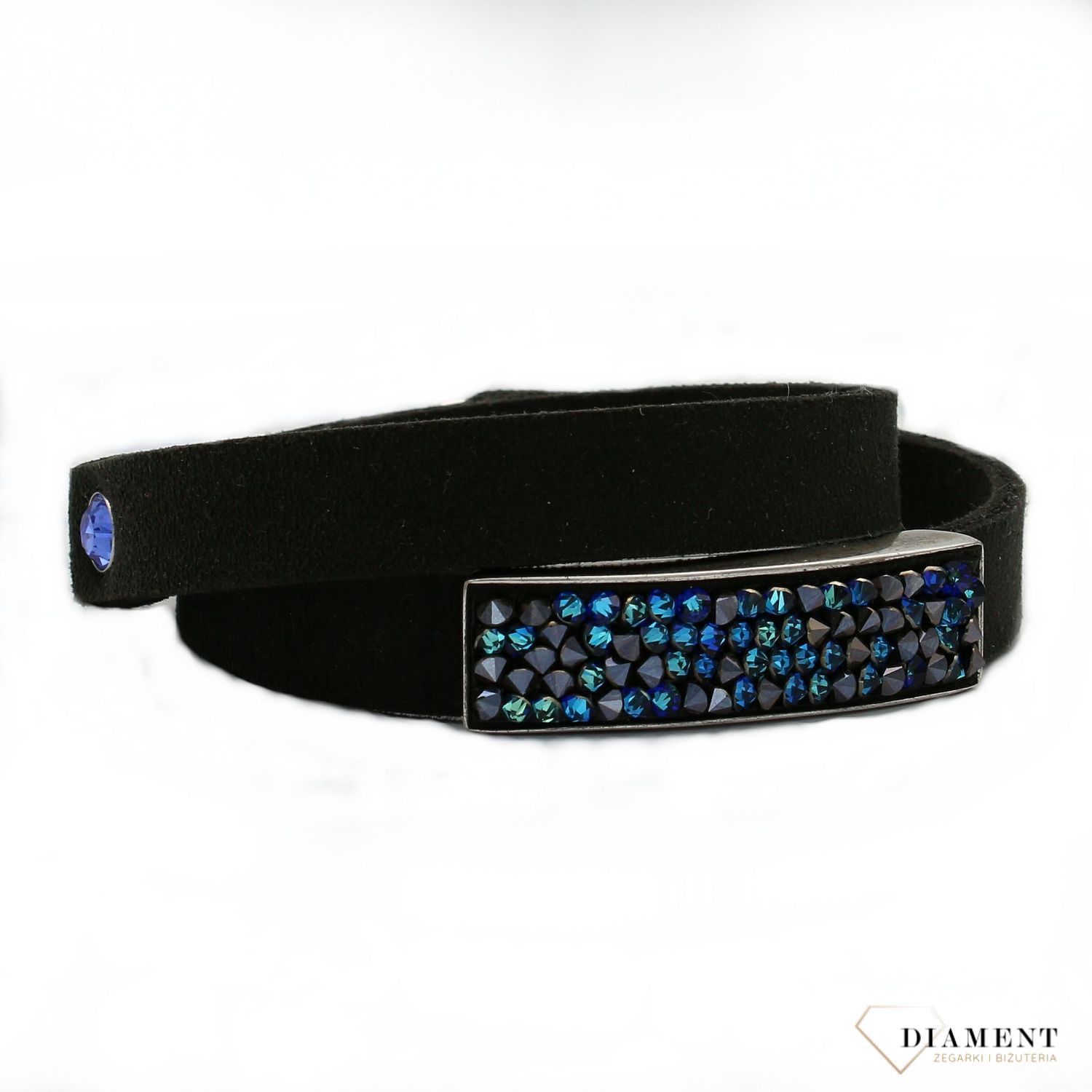 Bransoletka czarna Swarovski 'Niebieskie kryształy' BLHROCK (1).jpg