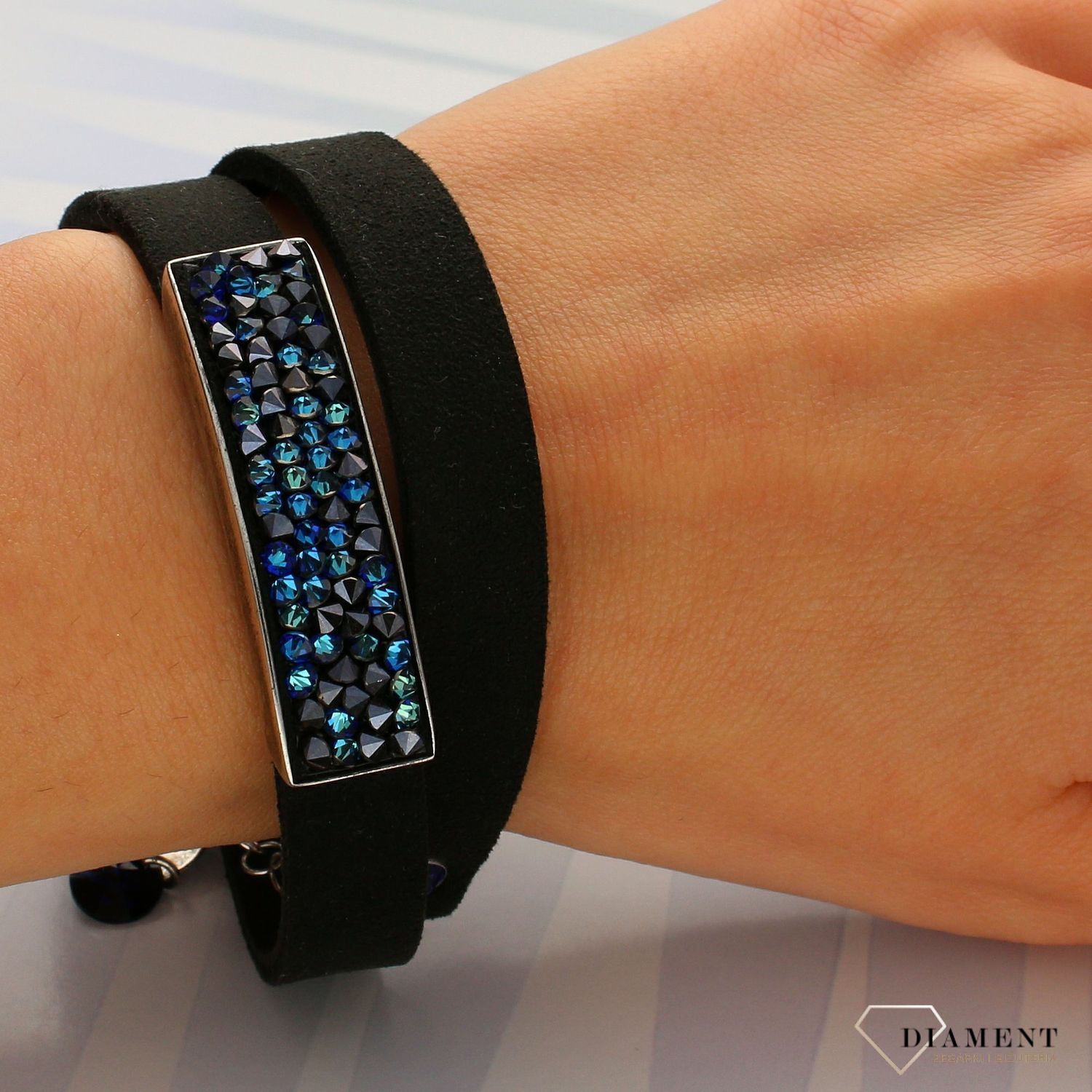 Bransoletka czarna Swarovski 'Niebieskie kryształy' BLHROCK (1).jpg