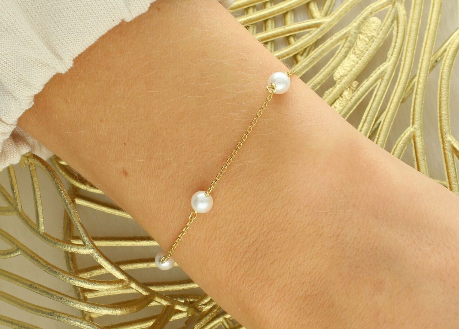 Bransoletka srebrna pozłacana BM28688Z – z perełkami 4 mm, próba 925 🌸.jpg