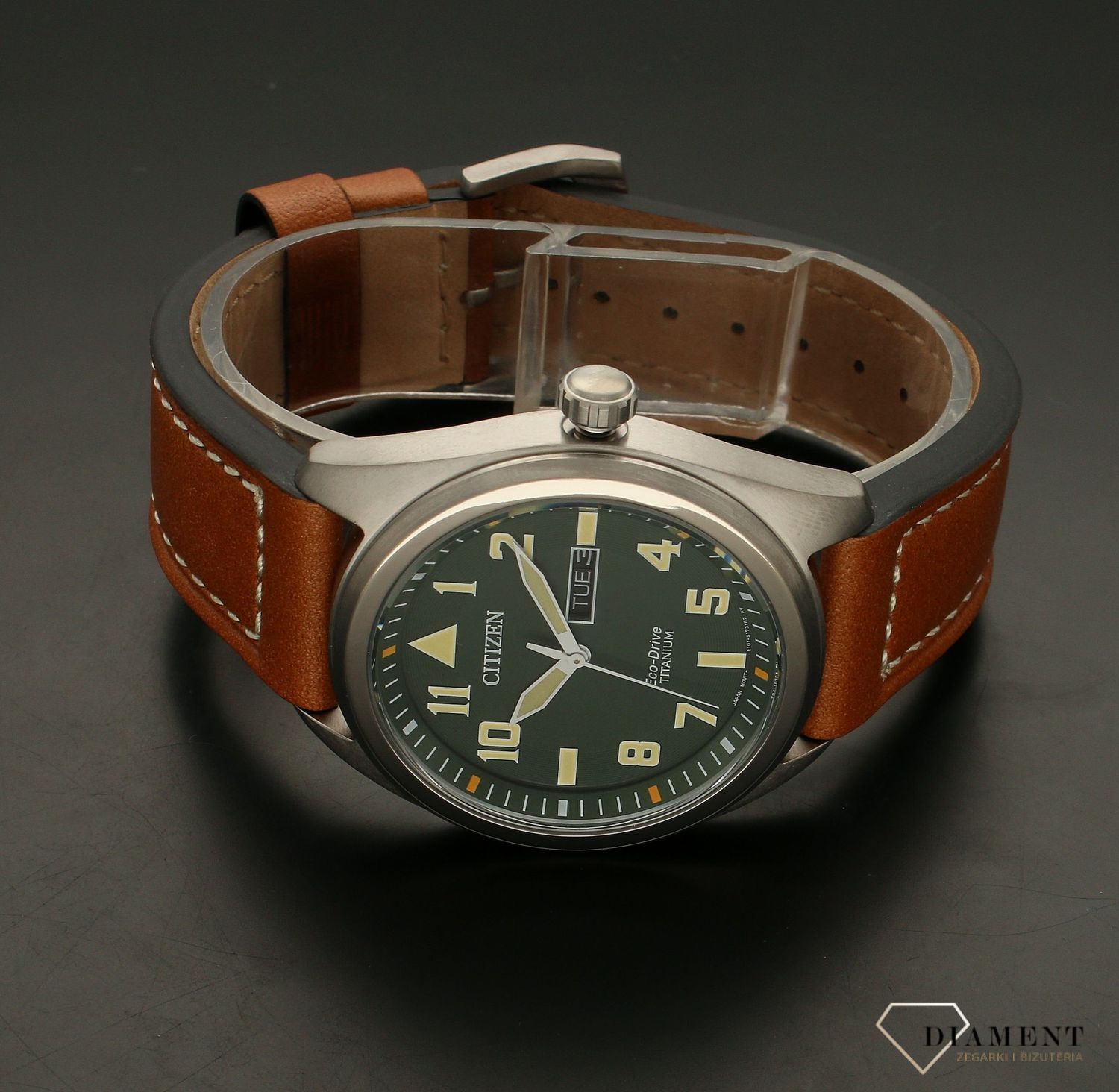 Zegarek męski z zieloną tarczą tytanowy Citizen Eco Drive BM8560-11XE.jpg