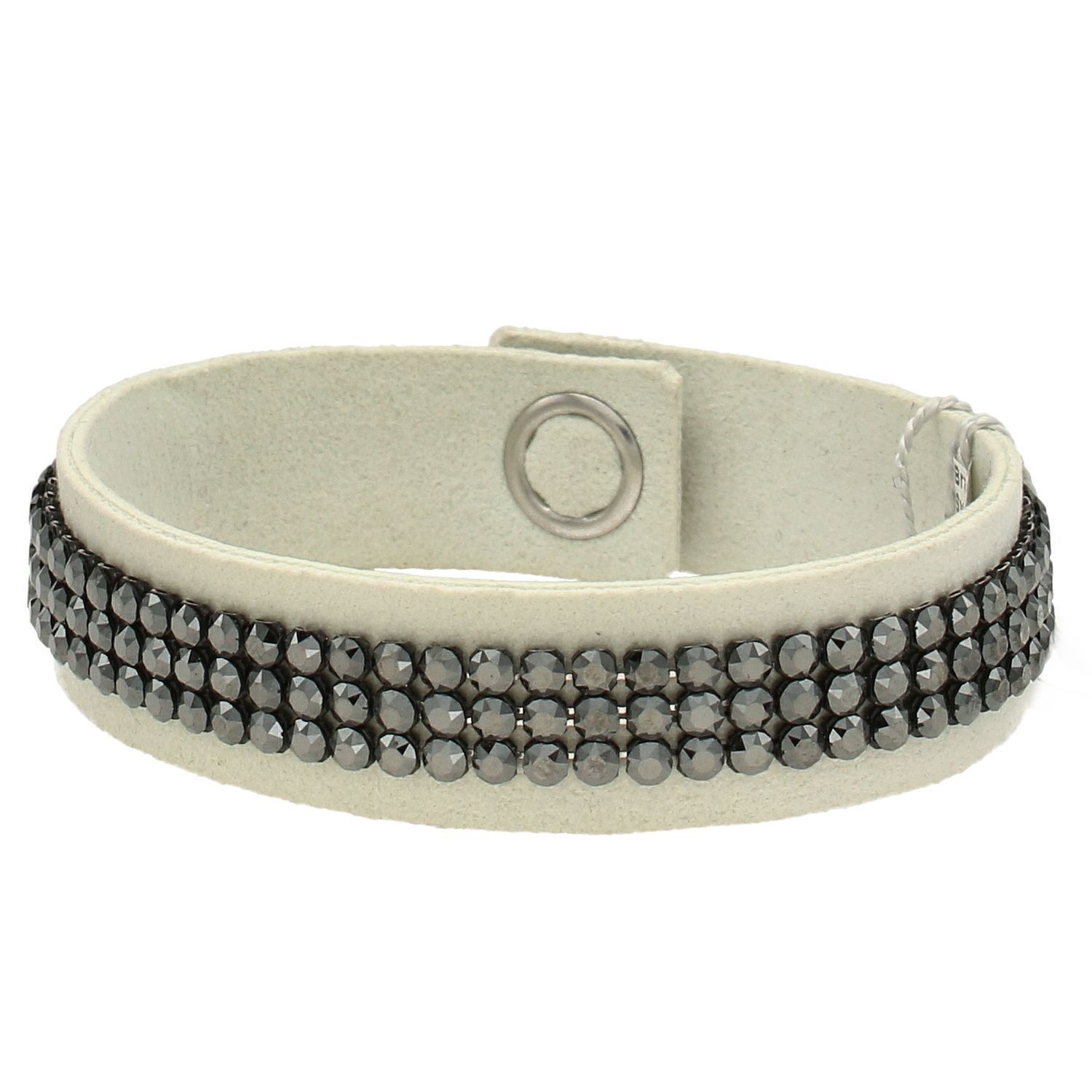 Bransoletka skórzana biała z czarnymi z kryształkami Swarovskiego Spark BMESH3WJ.jpg