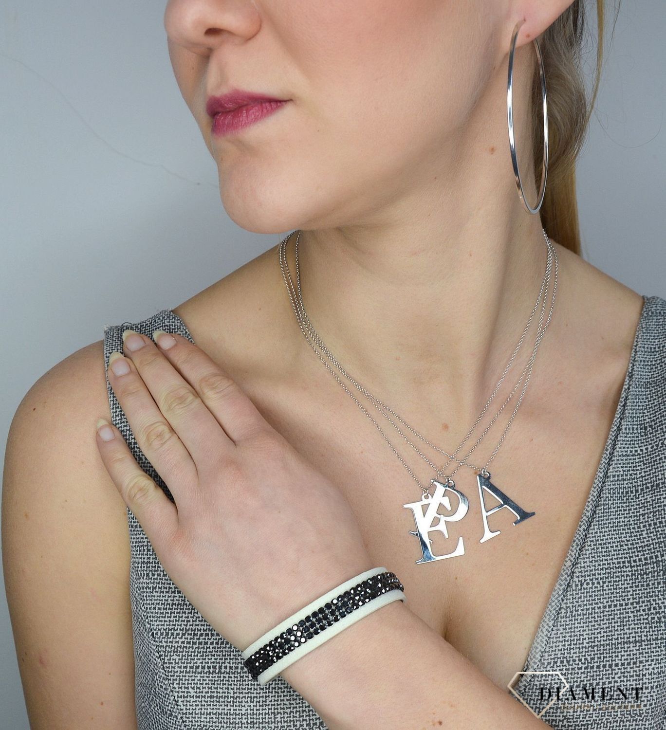 Bransoletka skórzana biała z czarnymi z kryształkami Swarovskiego Spark BMESH3WJ.jpg