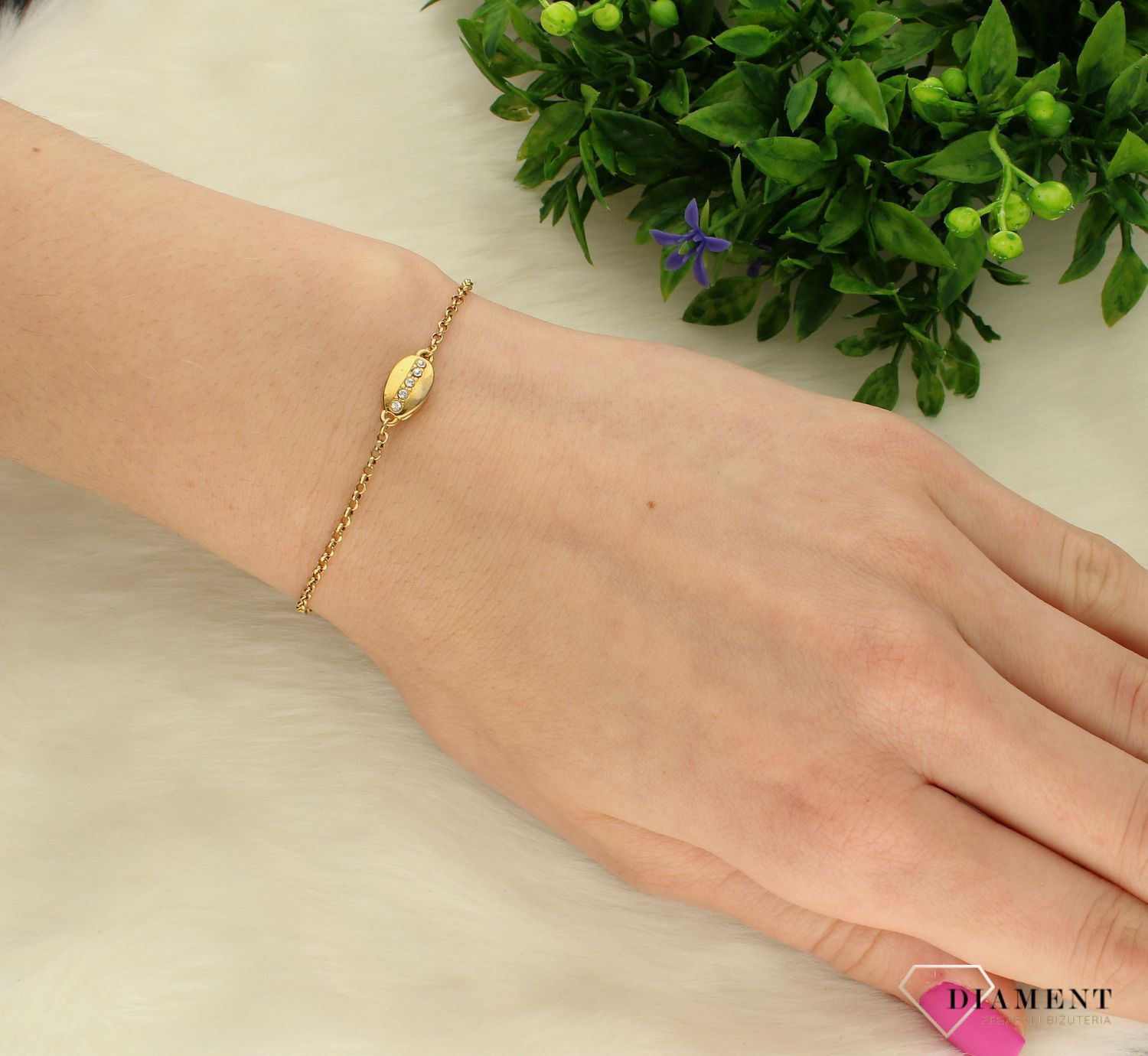 Bransoletka srebrna pokryta złotem damska Swarovski BMM02000 przód.jpg