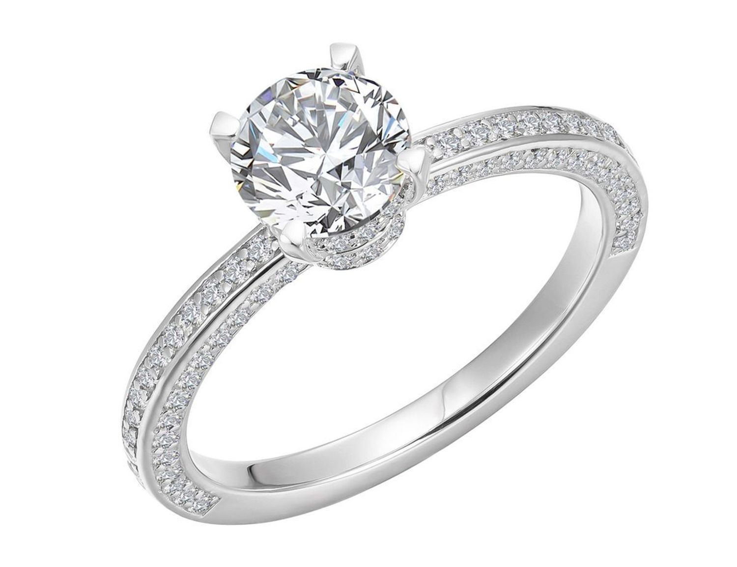 Elegancki srebrny pierścionek z centralnym moissanitem w czterech łapkach i dodatkowymi kamieniami po bokach. Ponadczasowy design idealny na prezent i wyjątkowe okazje (1).jpg