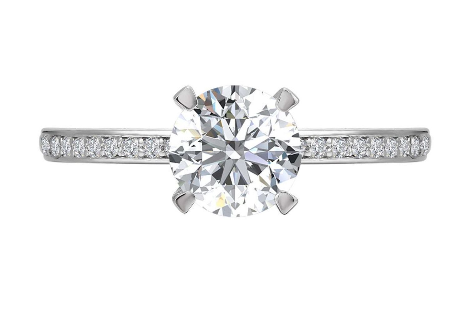 Elegancki srebrny pierścionek z centralnym moissanitem w czterech łapkach i dodatkowymi kamieniami po bokach. Ponadczasowy design idealny na prezent i wyjątkowe okazje (1).jpg