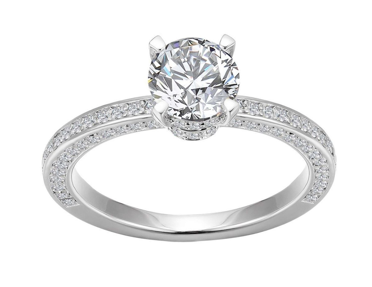 Elegancki srebrny pierścionek z centralnym moissanitem w czterech łapkach i dodatkowymi kamieniami po bokach. Ponadczasowy design idealny na prezent i wyjątkowe okazje (1).jpg