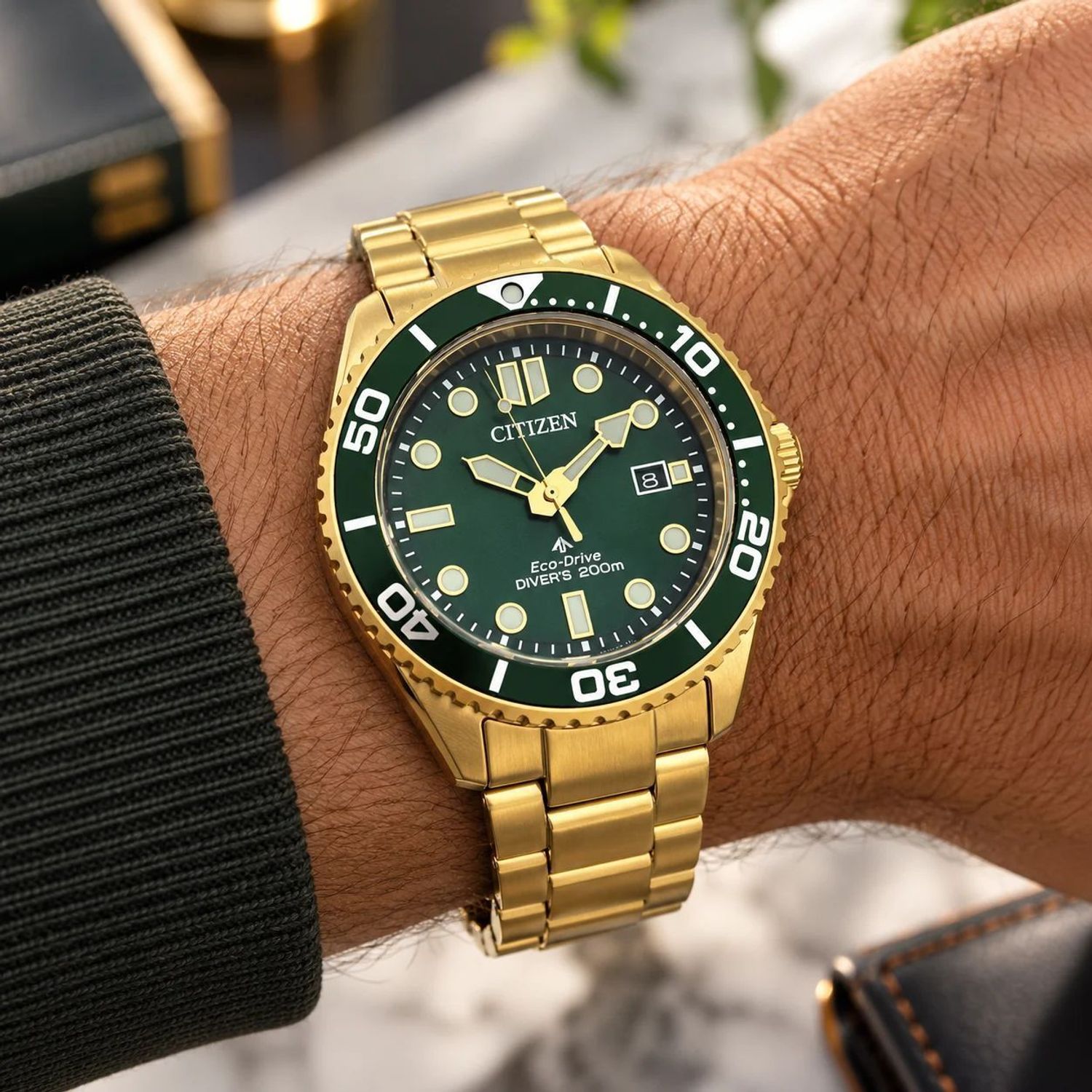 Zegarek męski Citizen Promaster Marine Diver BN0262-59W Eco-Drive 200M – złoty z zieloną tarczą (1).jpg