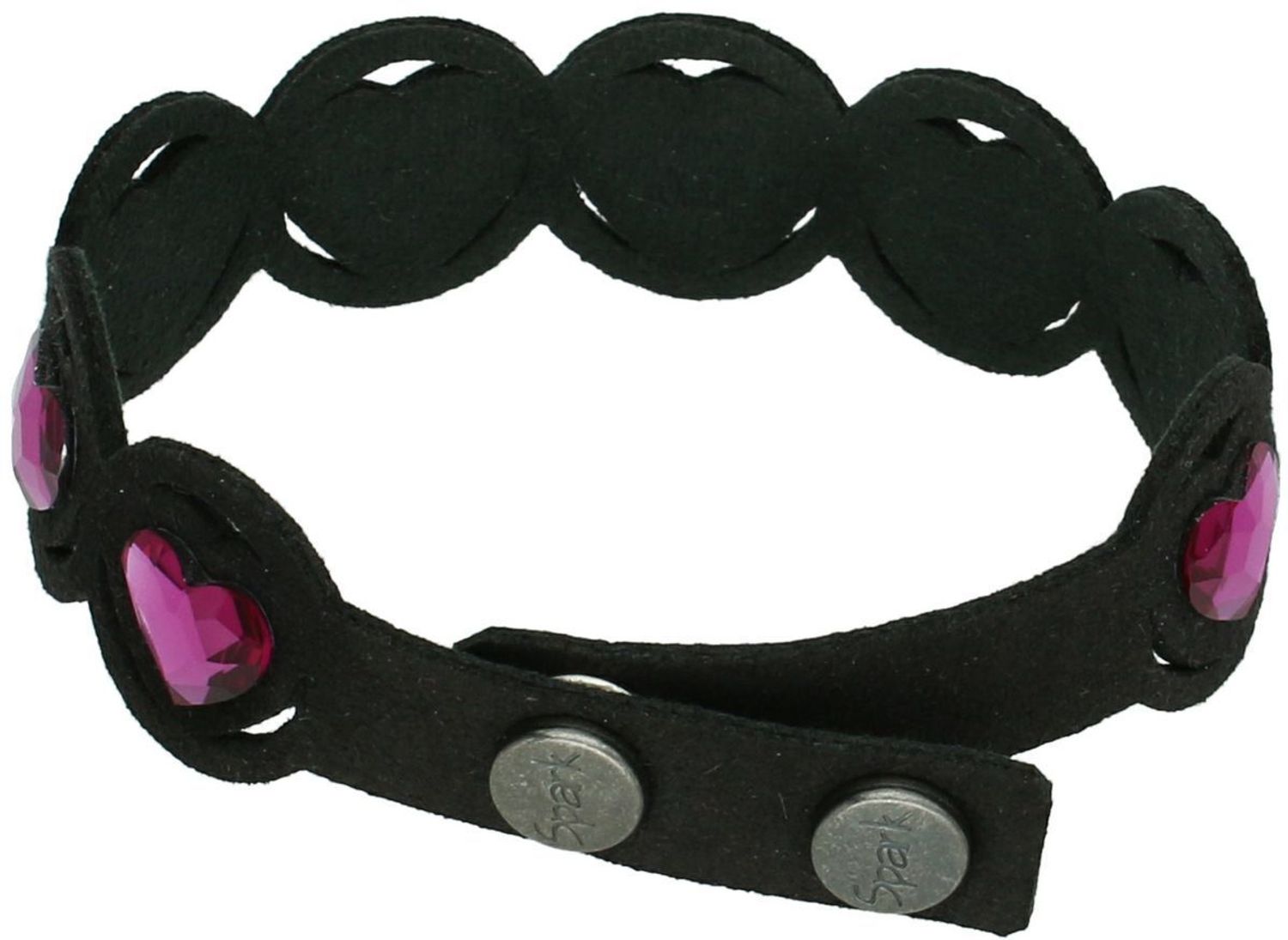 Romantyczna bransoletka z różowymi serduszkami Swarovski® na czarnej skórze alkantara. Stylowa i komfortowa. Model BN2808H1CZF – idealny na prezent.1.jpg