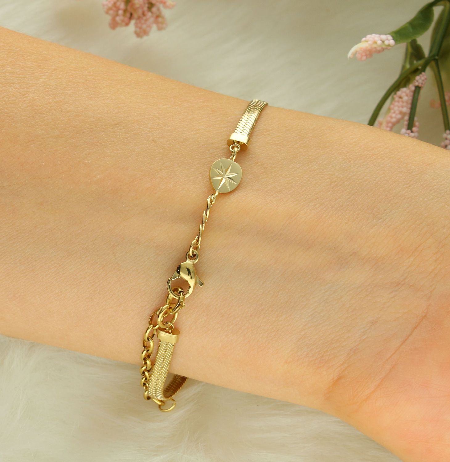 Bransoletka stalowa pozłacana żmijka Brosway Essential BNL062.jpg