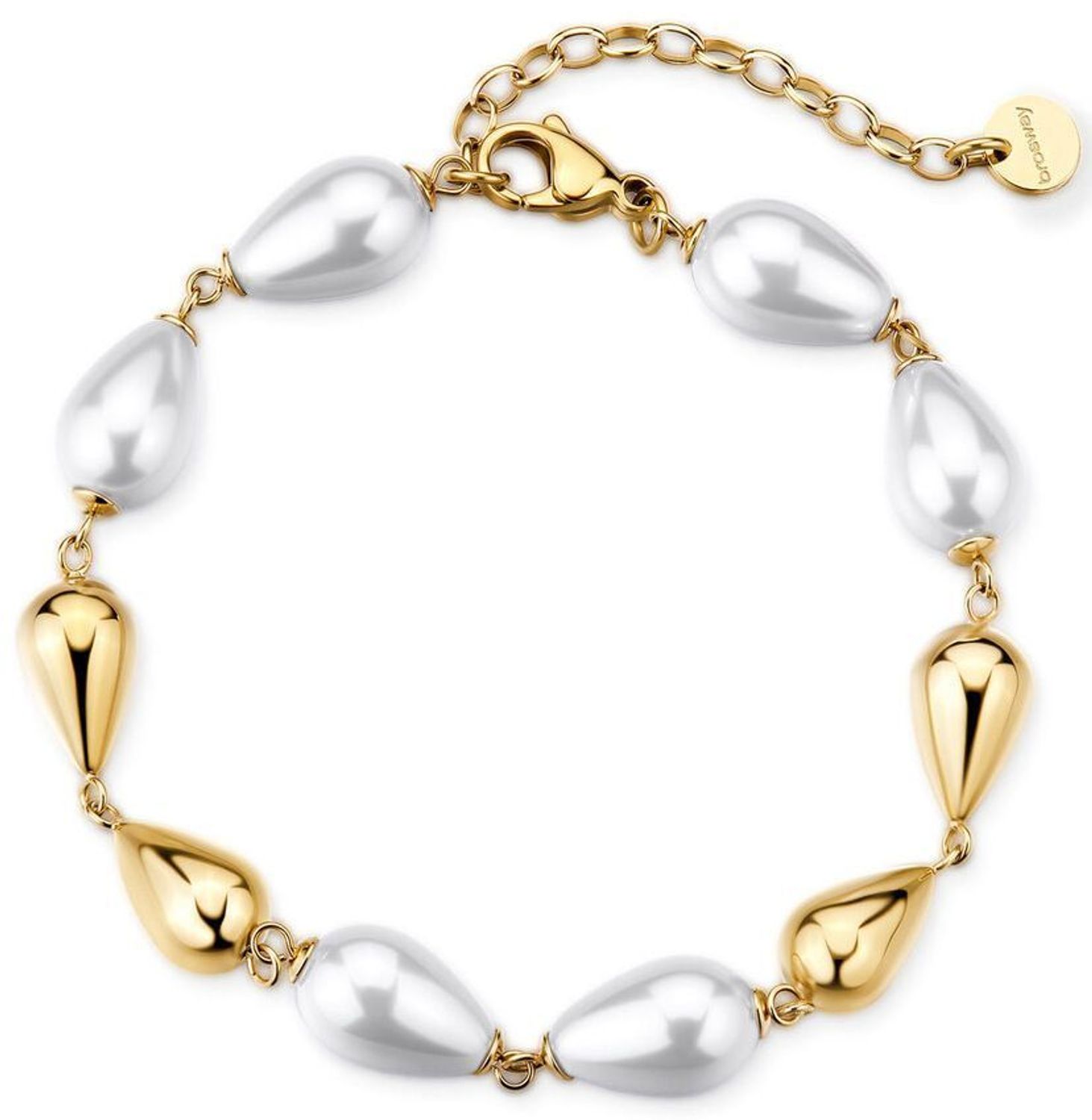 Elegancka złota bransoletka Brosway PERFECT BPC73 wykonana ze stali chirurgicznej 316L, pozłacana metodą PVD. Ozdobiona kroplami w kolorze stali i imitacją pereł. Idealna na każdą okazję.1.jpg