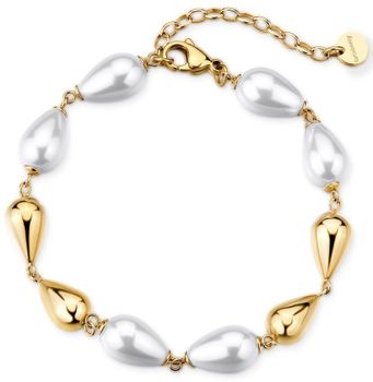 Elegancka złota bransoletka Brosway PERFECT BPC73 wykonana ze stali chirurgicznej 316L, pozłacana metodą PVD. Ozdobiona kroplami w kolorze stali i imitacją pereł. Idealna na każdą okazję.1.jpg