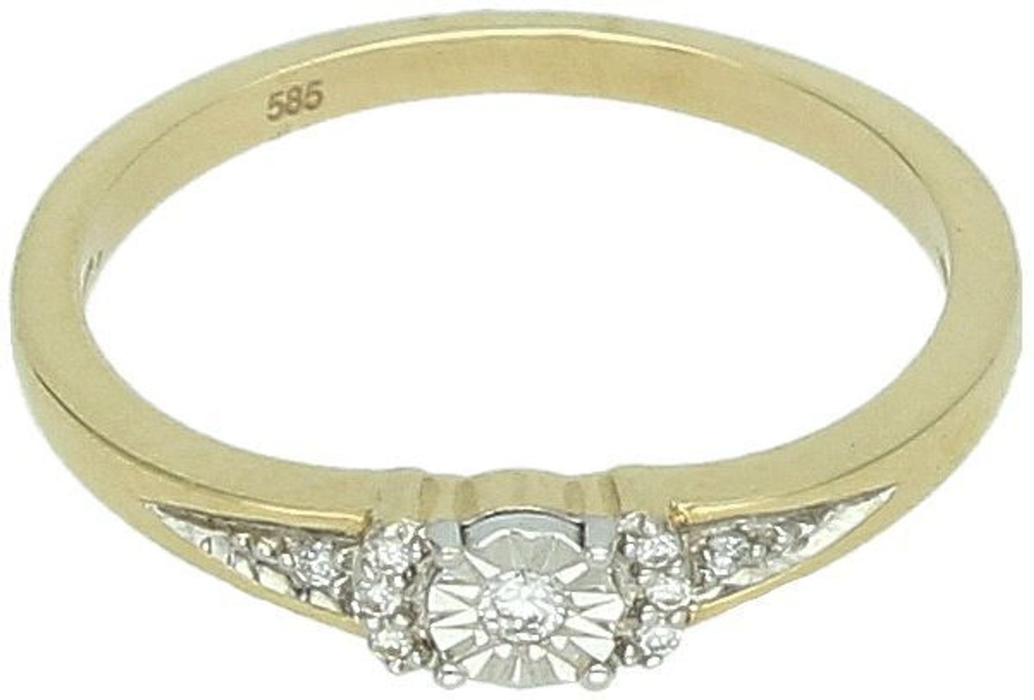 Złoty pierścionek z dziewięcioma diamentami – żółte złoto 585, 0,04 ct  Klasyczna elegancja..jpg